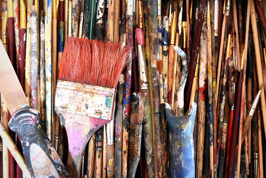 red, paintbrush, gray, knife, Painting, Dye, Brush, schildergerief, tassels, art