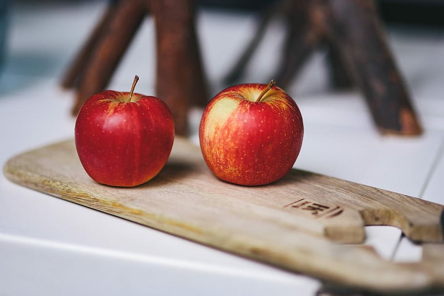 manzanas rojas, manzanas, manzana, fruta, saludable, merienda, rojo, comida, frescura, madera - Material