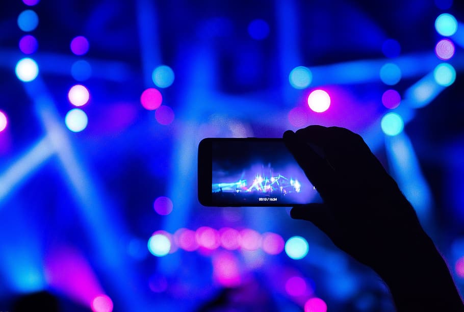 concert, light, picture-in-picture, mobile phone, hand, colorful, technology, wireless technology, portable information device, communication