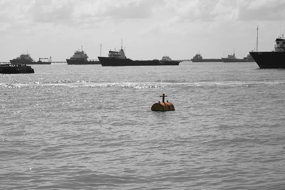 sea, buoy, boats, ciudad del carmen, mexico, water, nautical vessel, transportation, mode of transportation, waterfront