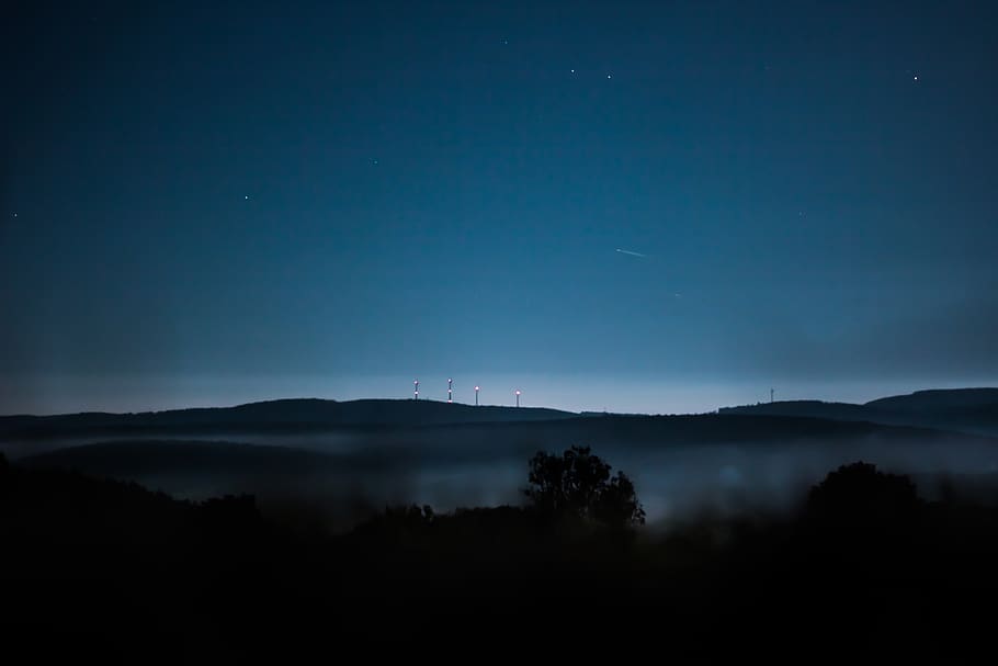 highland, mountain, night, blue, sky, trees, plant, nature, scenics - nature, beauty in nature