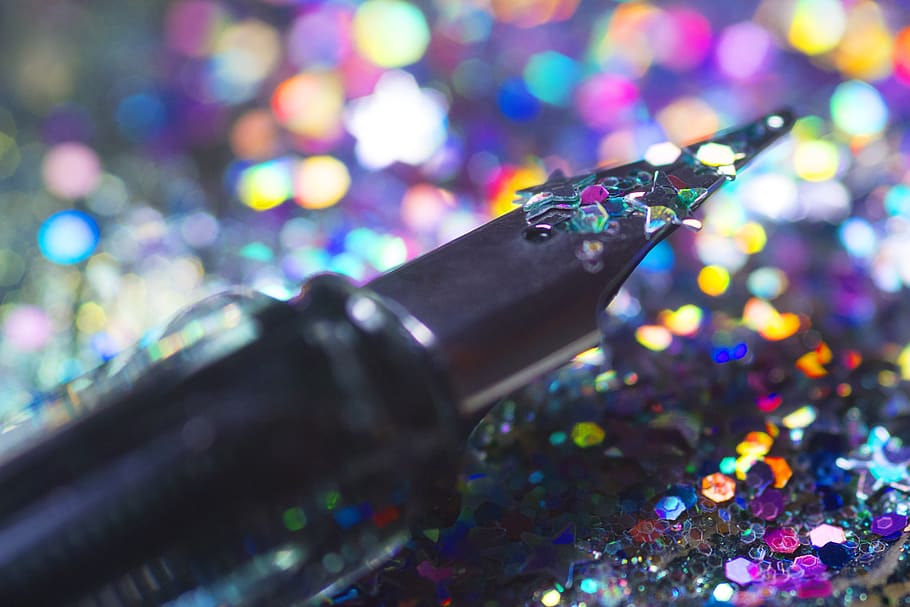 filler, fountain pen, blur, bokeh, write, glitter, color, colorful, multi colored, illuminated