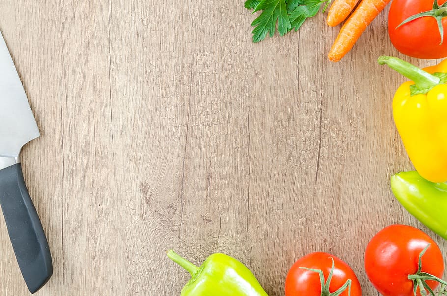 top, view photography, variety, vegetables, brown, wooden, surface, table, wood, fresh