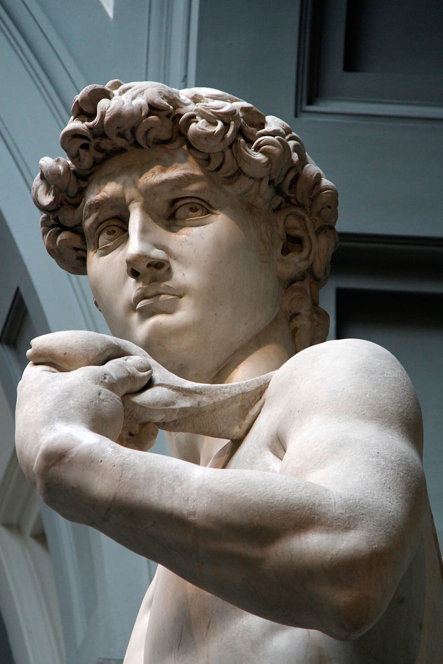 white concrete statue, david, michelangelo, florence, sculpture, italy, marble, body, male, tourism