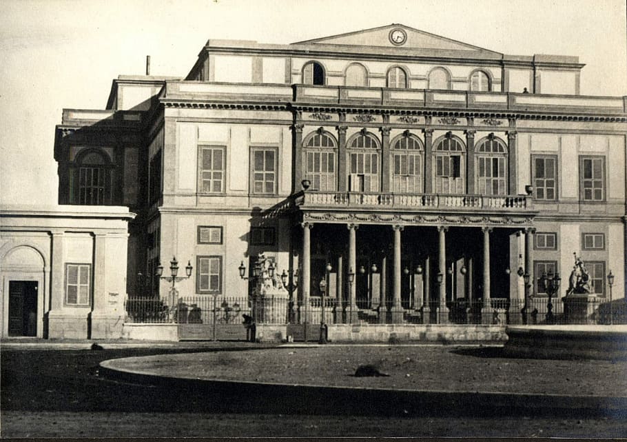 khedivial opera house 1869, Khedivial Opera House, Cairo, Egypt, 1869, building, photos, public domain, vintage, black And White