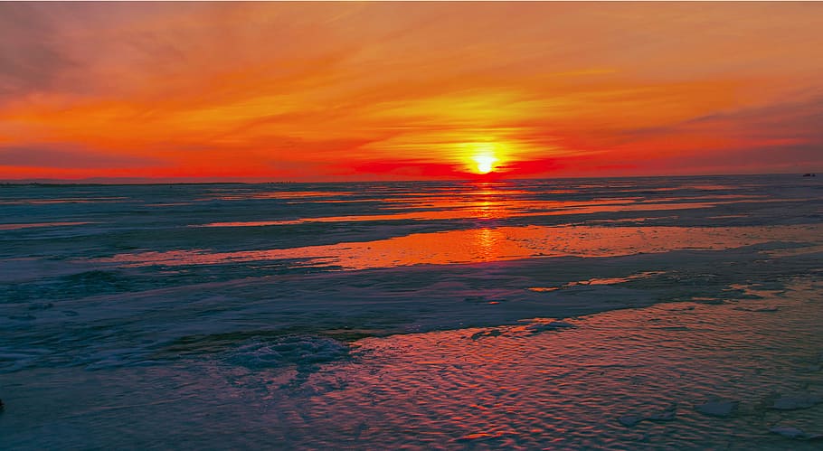 Matahari terbenam, Danau Baikal, Rusia, senja, foto, danau, lanscape, domain publik, pemandangan laut, alam
