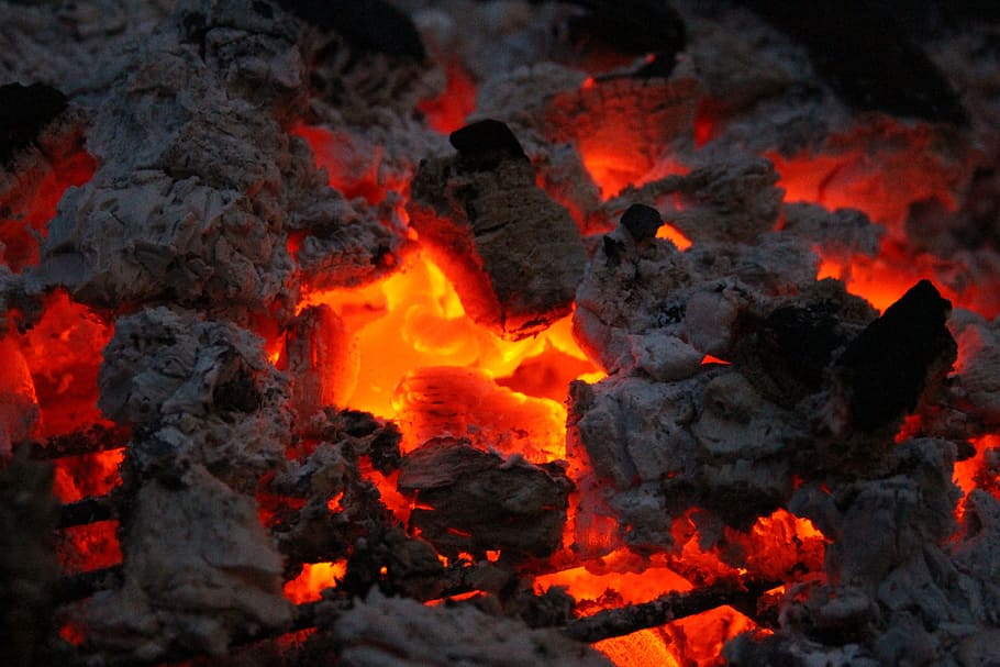 fire, embers, wood, carbon, hot, grill shell, heat - temperature, volcano, geology, burning