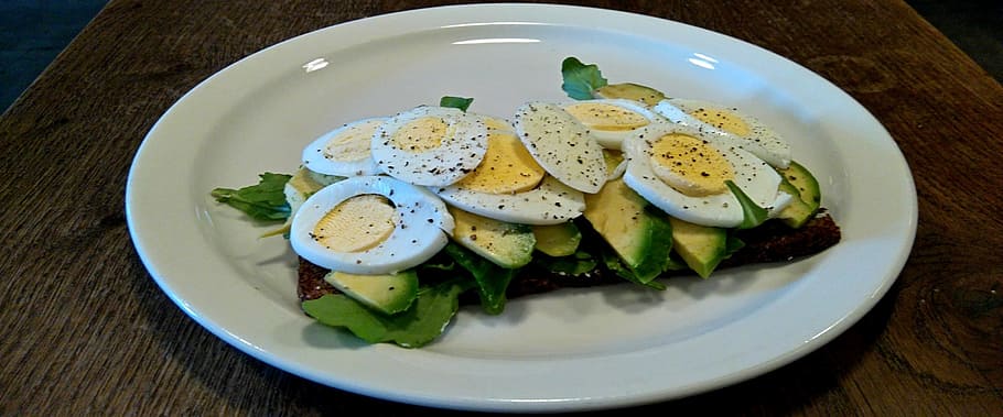 open sandwich, lunch, eggs, avocado, bread, vegetarian, nutrition, food, healthy eating, food and drink