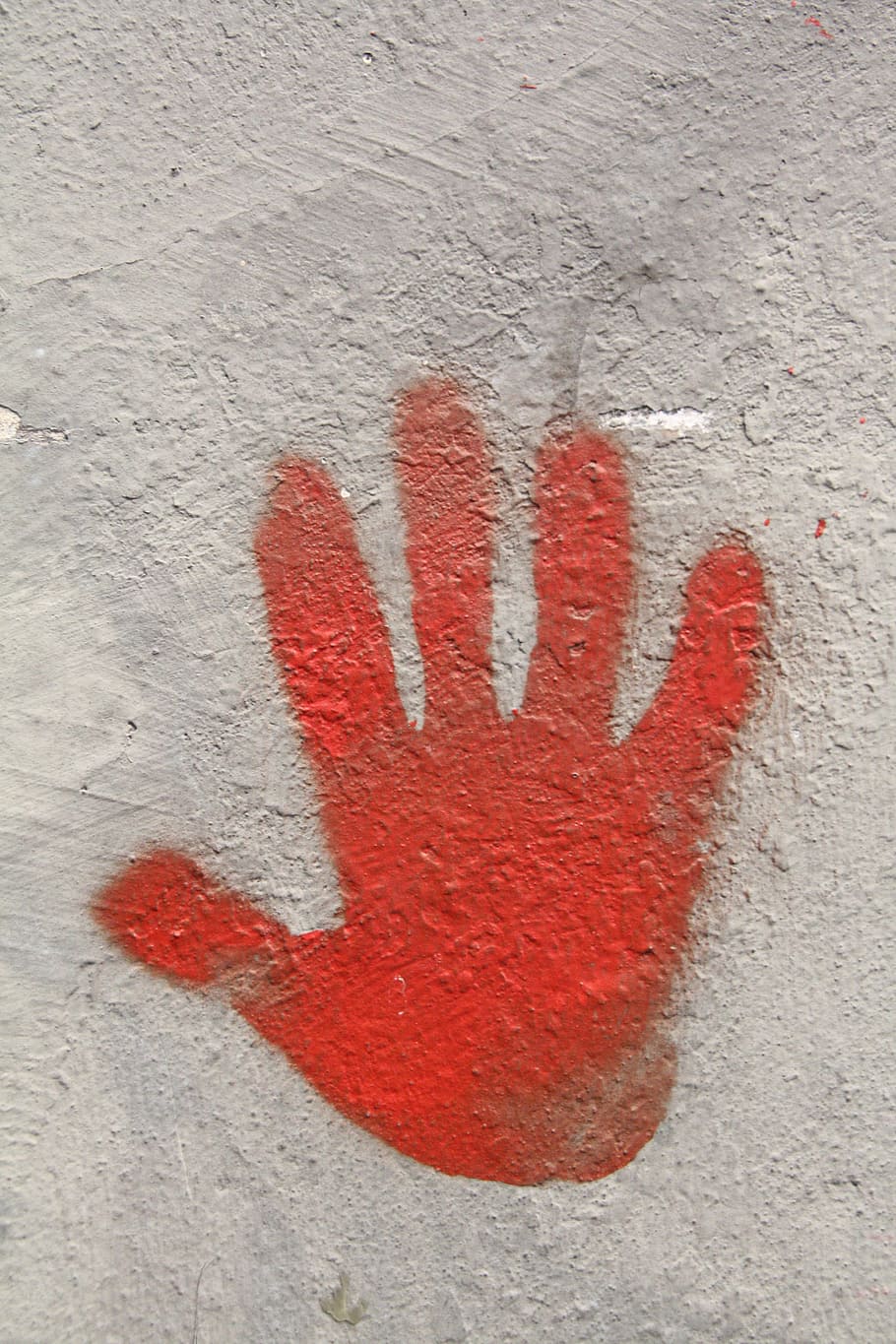 red, hand print, gray, wall, stop, hand, template, silhouette, wall - building feature, paint
