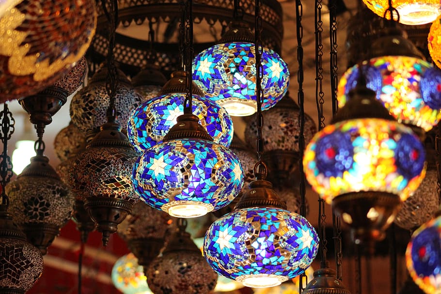 decoration, bright, traditional, color, glass items, celebration, ramadan, item, light, party