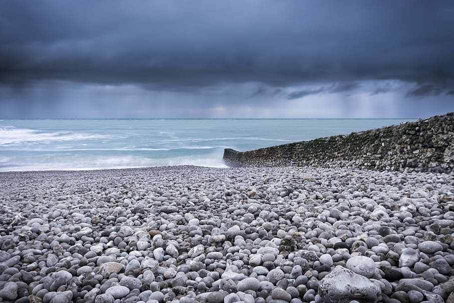 gris, piedra, orilla del mar, naturaleza, paisaje, agua, océano, mar, playa, roca