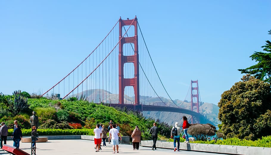 jembatan gerbang emas, sf, ca, jembatan, california, tengara, kota, amerika serikat, merah, transportasi