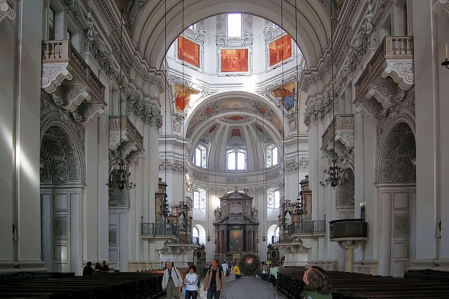 Catedral de Salzburgo, Catedral, Iglesia, Nave, arquitectura, edificio, austria, salzburgo, dom, arco