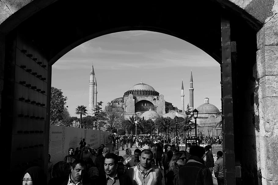 아야 소피아, 그때 문, 이스탄불, 건축물, 건축 된 구조, 건물 외관, 아치, 사람들의 그룹, 종교, 신앙