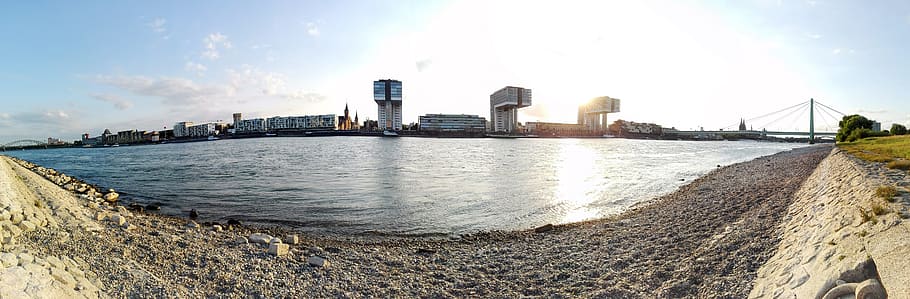 river, rhine, kranhaus, bank, cologne, germany, panorama, architecture, city, built structure