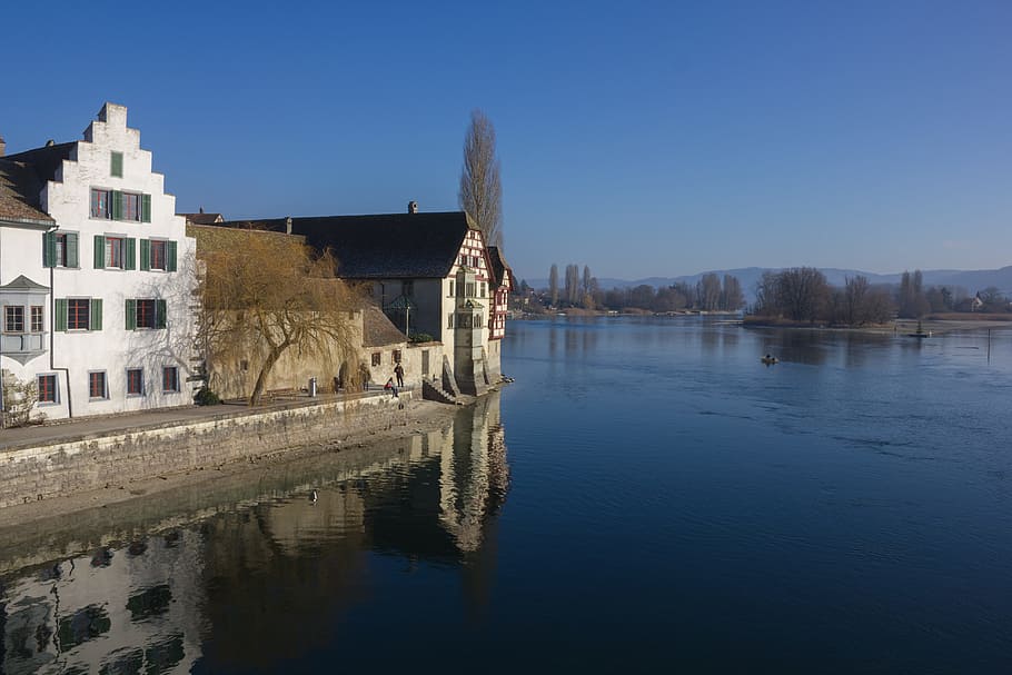 stein am rhein, switzerland, schaffhausen, lake, water, winter, nature, blue sky, homes, architecture