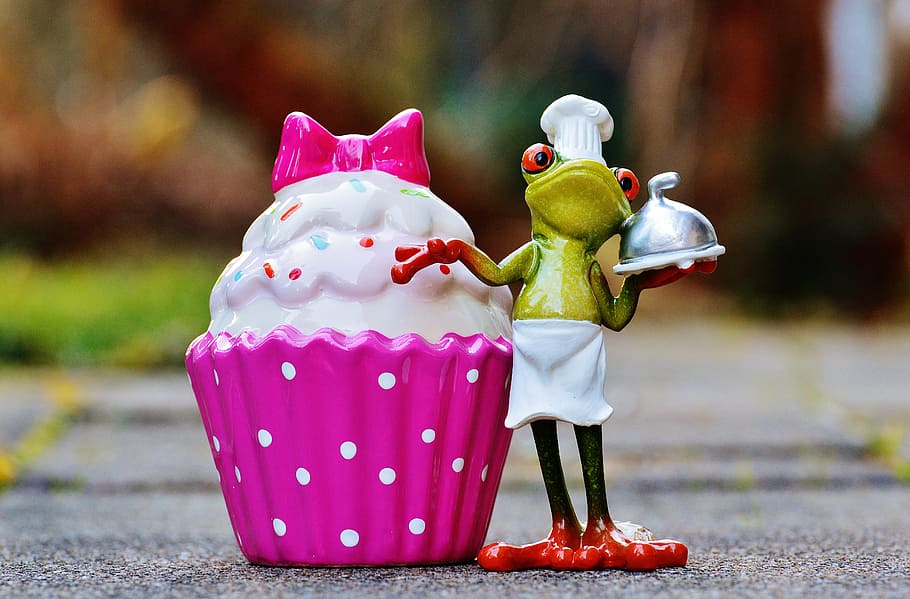 selective, frog, pink, cupcake, baker, cooking, coffee, cake, sweet pastry, dessert