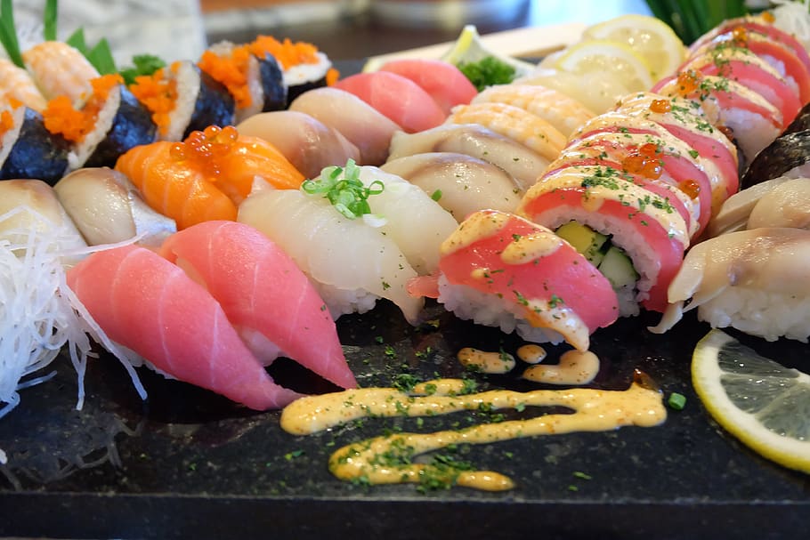 sushi, ikan, makanan, makanan Jepang, Jepang, makanan laut, gulungan, gourmet, sashimi, maki