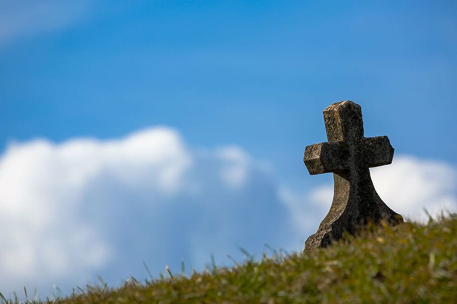 gray, concrete, cross, tombstone, grave, slovakia, cloud, sky, hill, day