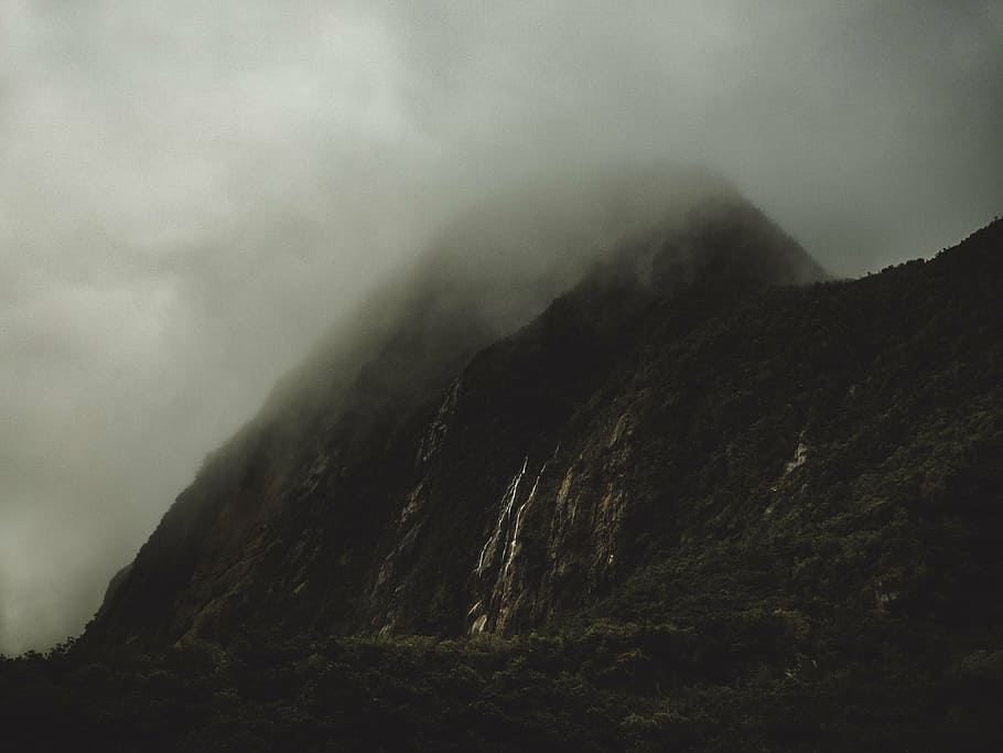 landscape photo, mountain, covered, clouds, highland, foggy, landscape, nature, valley, trees