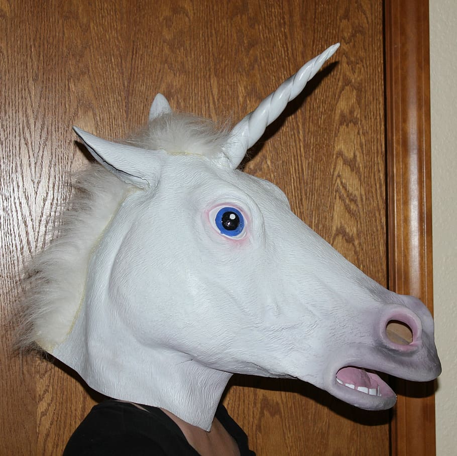 unicorn, mask, animal, masked, face, costume, halloween, fantasy, horn, white