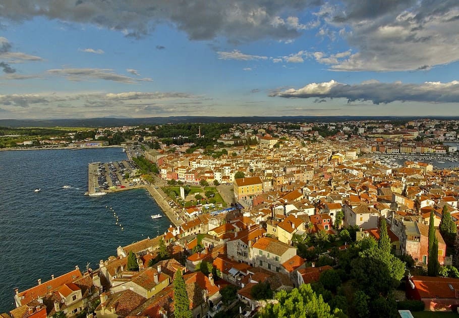 Croatia, City, Panorama, Adriatic Sea, port city, rovinje, summer, mood, cityscape, water