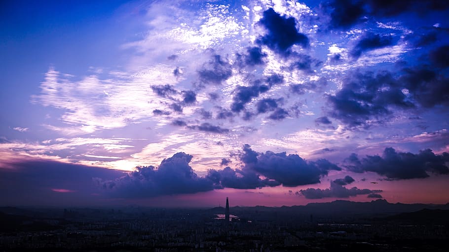 sky, seoul, republic of korea, lotte world tower, korea, city, night view, the night sky, in the evening, cloud