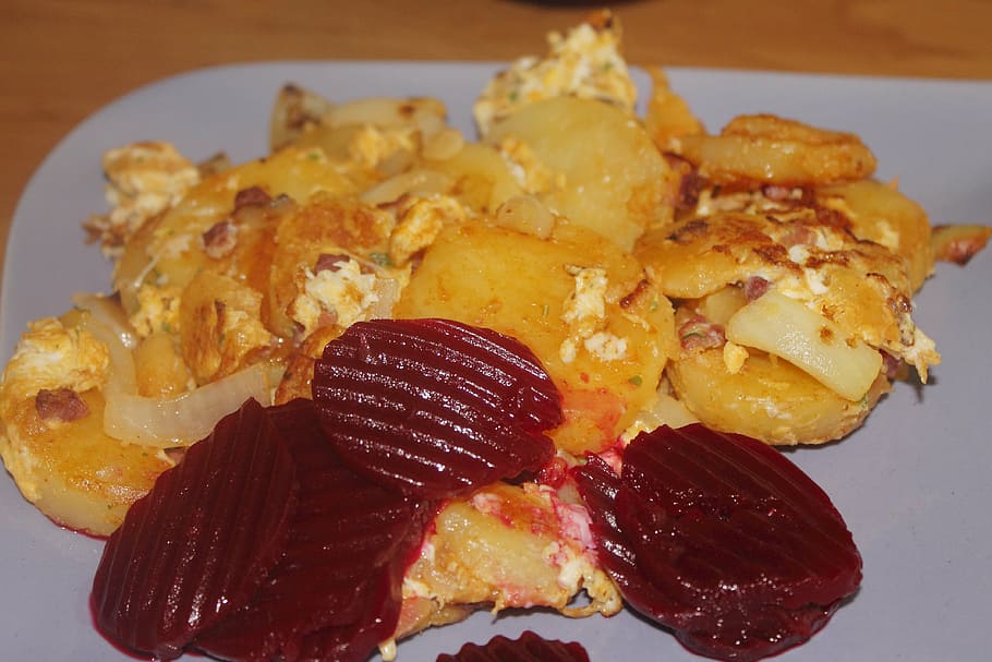 fried potatoes, beetroot, eat, meal, food, delicious, healthy, lunch, court, enjoy