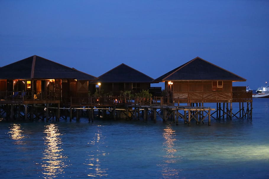 Water House, Sea, Mabul, Wood, Hut, the sea, water, built structure, reflection, house