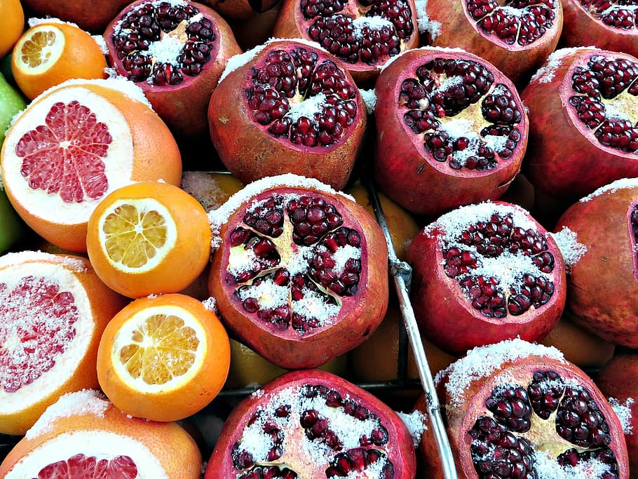 fruit, snow, istanbul, winter, pomegranate, grapefruit, oranges, vitamin, cold, sweet