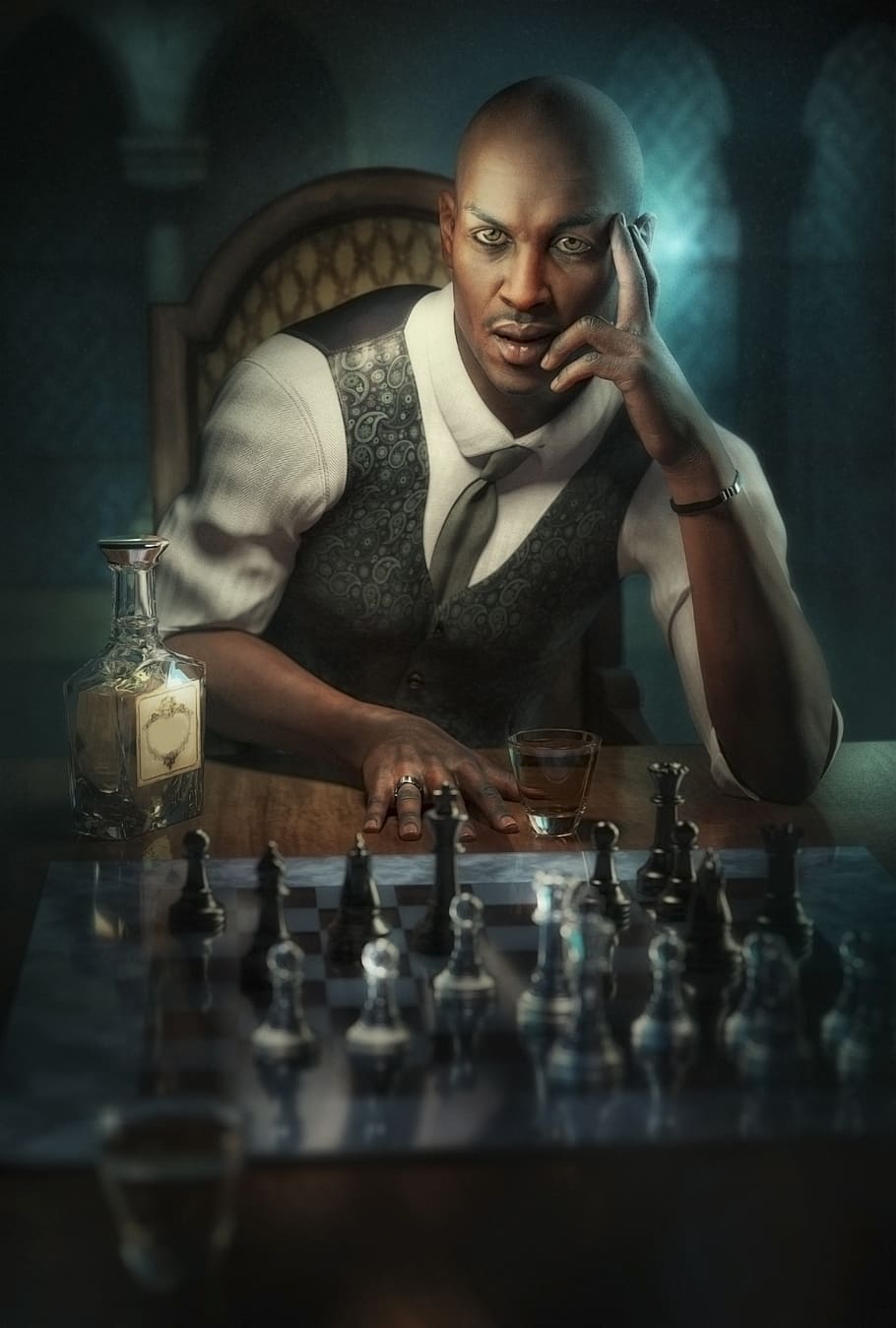 male, portrait, people, chess, game, man, face, person, attractive, expression