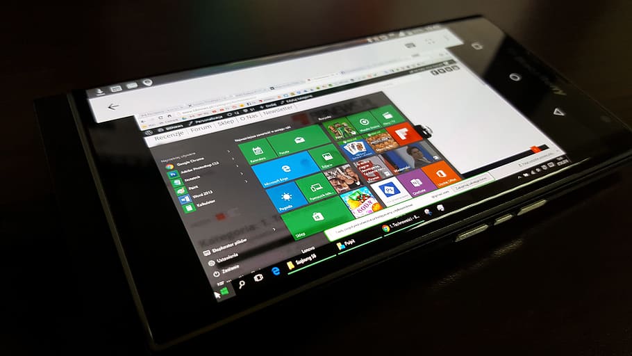 hitam, smartphone, coklat, kayu, permukaan, windows di android, windows, ponsel, android, desktop jarak jauh