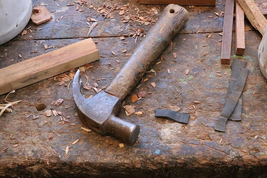 martelo, ferramenta, madeira, oficina, ferramentas, carpinteiro, trabalho, cozinha, equipe, artesão