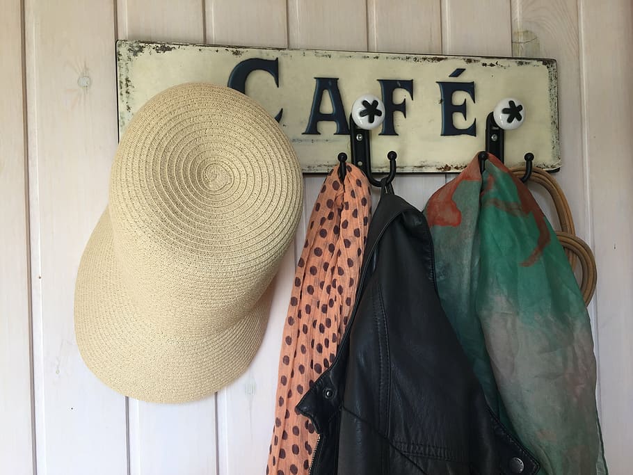 cottage, entre, allotment, summer hat, coat rack, fashion, hat, clothing, hanging, indoors