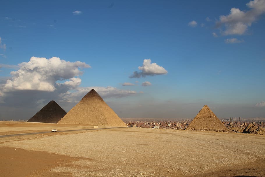 Mesir, Piramida, Gurun, Giza, Kairo, Piramida besar, Lokasi perjalanan, pasir, Tempat terkenal, langit