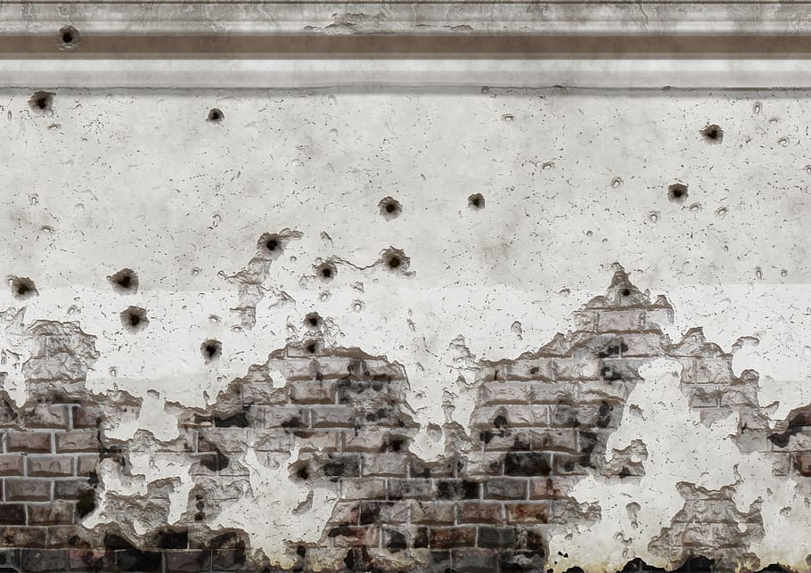 gray, concrete, bricks, wall, morbid, holes, structure, bullet holes, shots, mortar