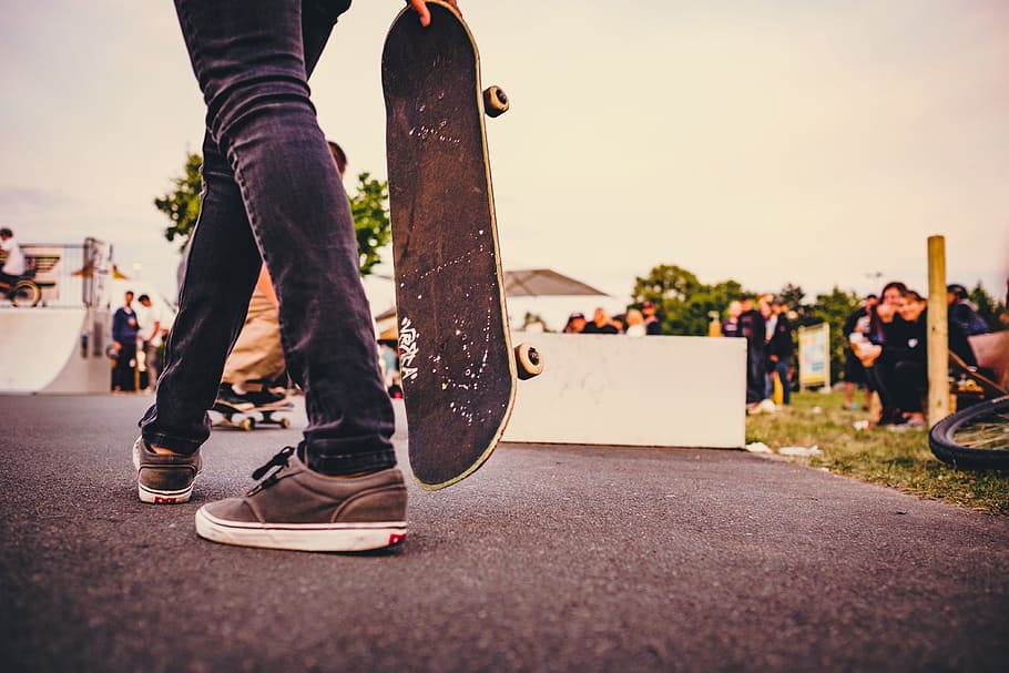 person holding skateboard, skating, jump, human, skateboarding, skateboard, fun, leisure, style, sporty