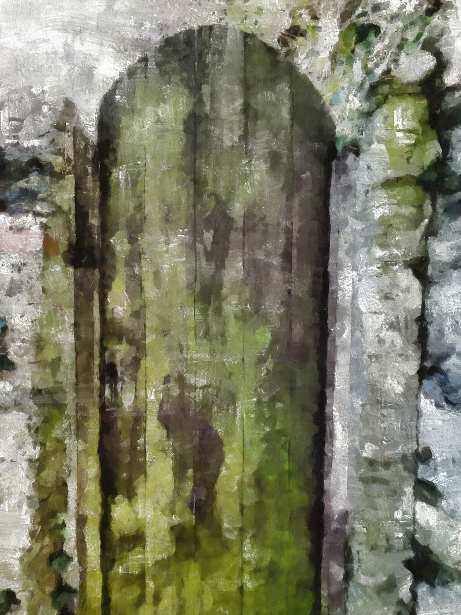 old, aged, door, wood, wooden, grunge, mould, stone, wall, arched
