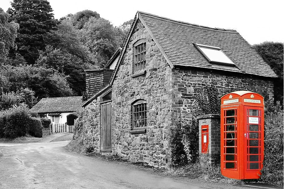 village, phonebox, phone, british, telephone, box, red, uk, england, booth
