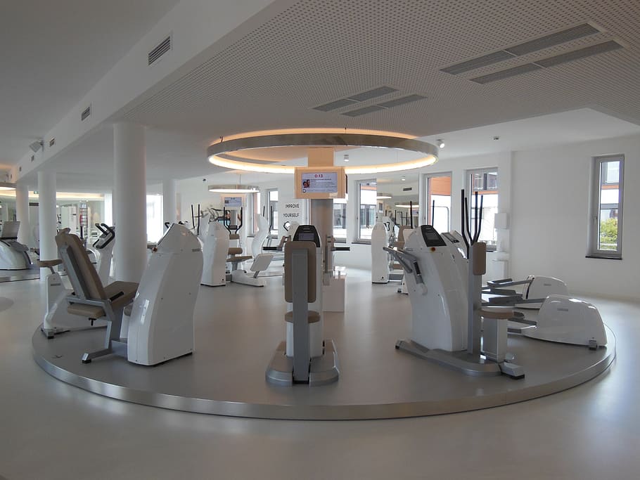 gray, white, exercise equipments, inside, room, fitness studio, fitness facility, elite fitness studio, munich, exclusive fitnesseinrichtung