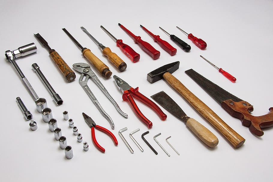 assorted-color hand tools, tool, devices, work, craft, allen, rattle, pliers, screwdriver, cross wrench
