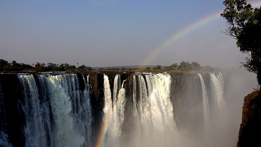 waterfalls during daytime, victoria case, waterfall, rainbow, zimbabwe, africa, spray, zambezi, water, long exposure