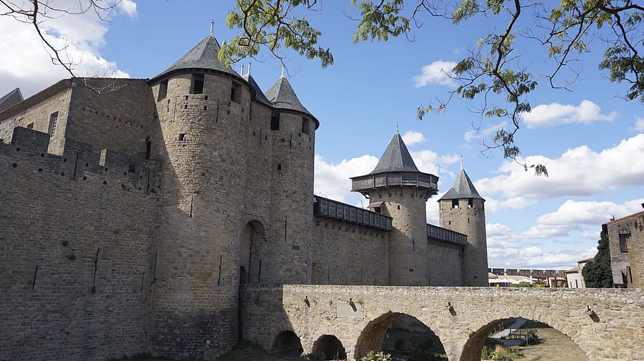 carcassonne, france, summer, fortress, paris, castle, fortresses, masonry, historically, cloudiness