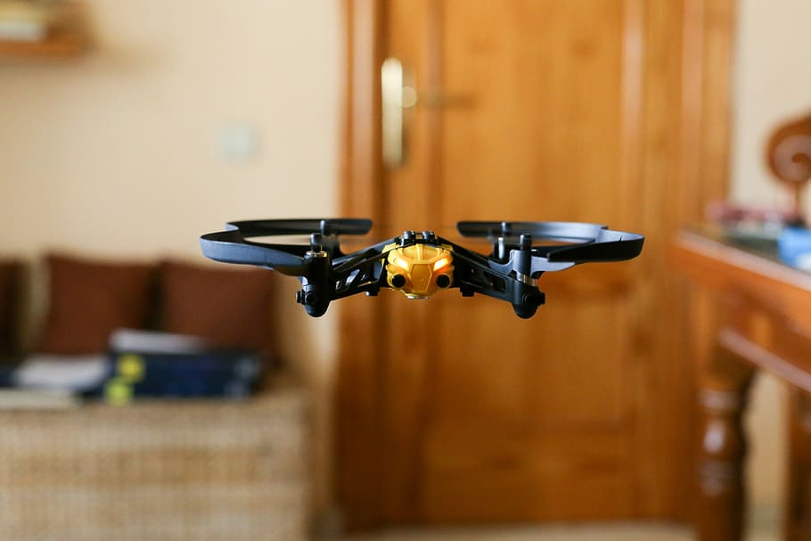 selective, focus photography, Drones, Small, Quadcopter, Toy, Remote, hand, takeoff, black