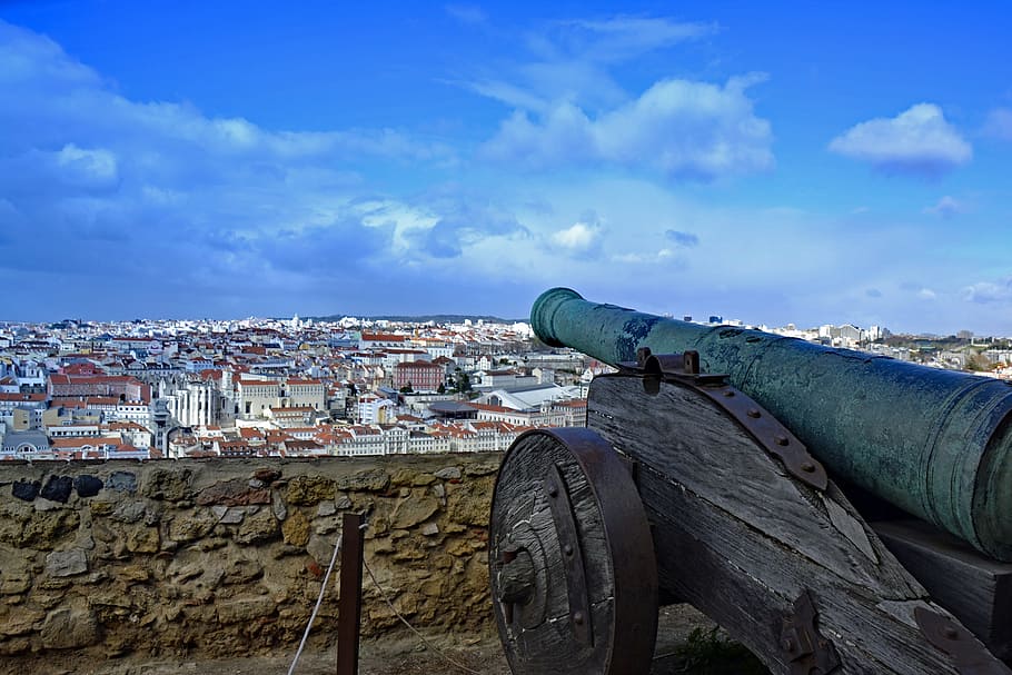 Lisboa, Portugal, Castillo de San Jorge, castillo, ruina, edad media, páramos, perspectiva, lugares de interés, pistola