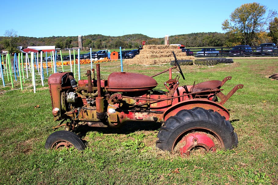 tractor, old, sunken, machinery, vintage, rusty, rural, mired, field, land