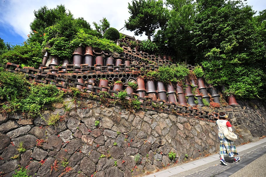 the pipes, ishigaki, where tokoname, hill, tree, plant, architecture, built structure, nature, day