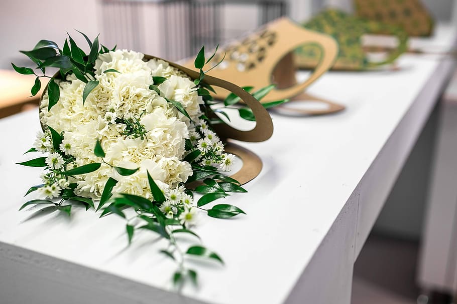 bouquet, white, flowers, table, Beautiful, flora, elegant, fancy, pretty, food