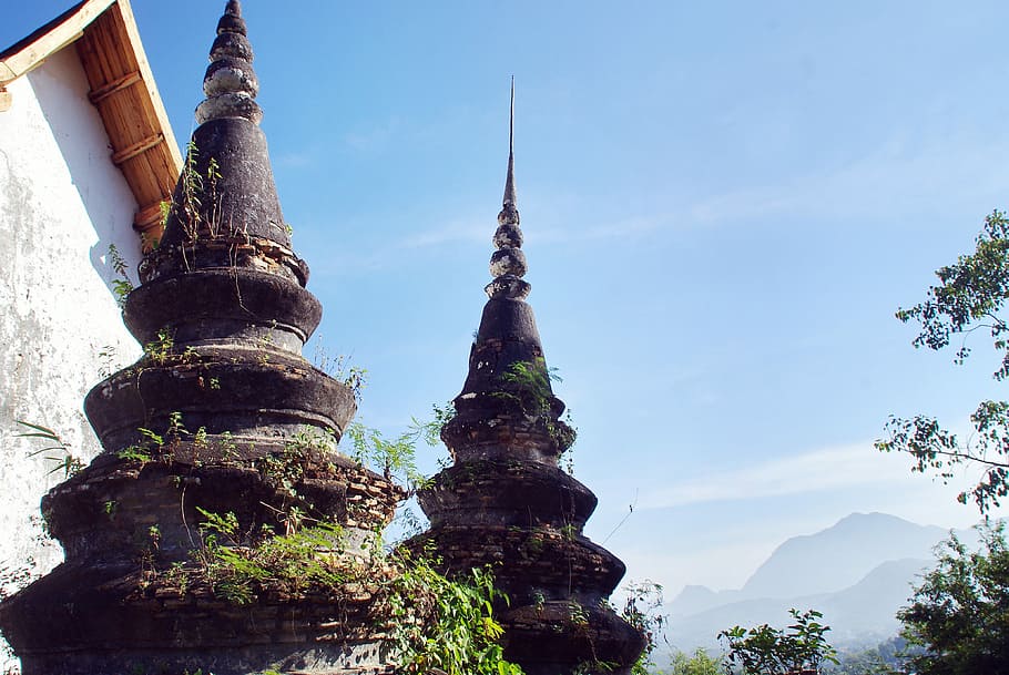 laos, luang prabang, temple, old temple, stupas, landscape, buddha, serenity, buddhism, architecture
