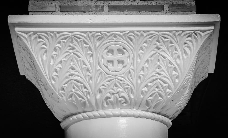 pillar capitals, architecture, column, church, elegance, classical, cyprus, pattern, design, close-up